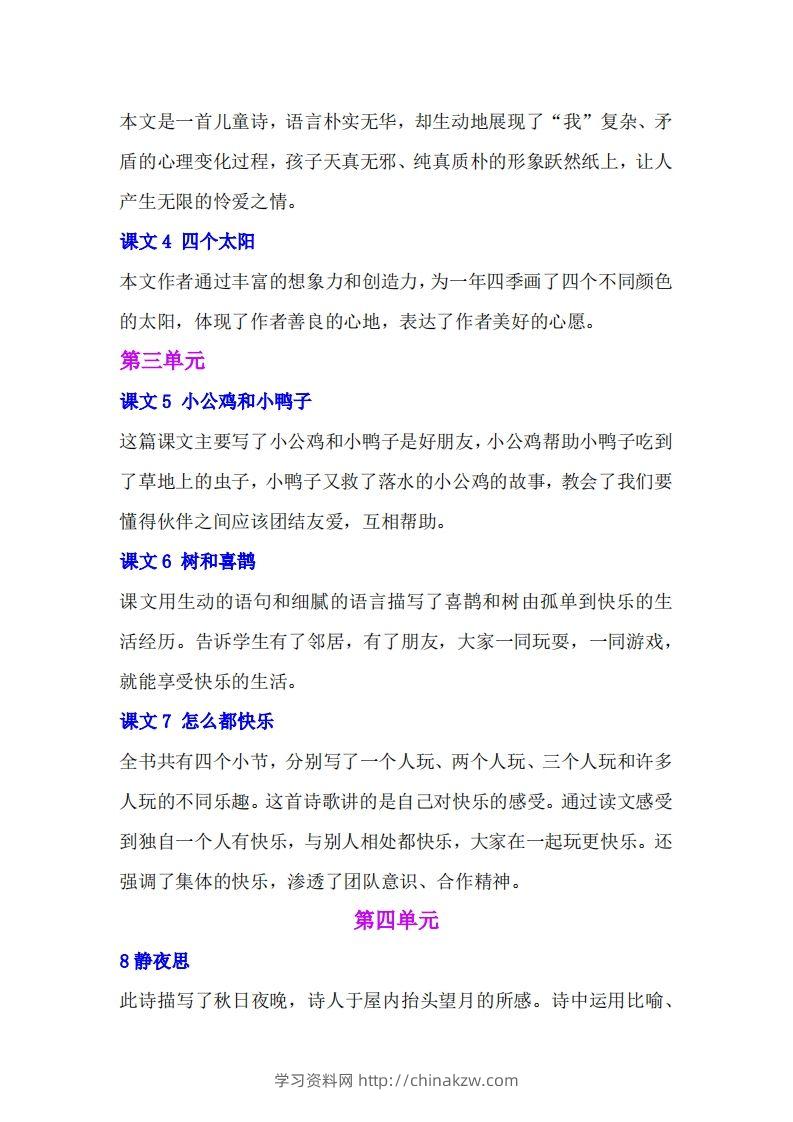 图片[2]-一年级语文下册课文内容中心思想专题归纳汇总-学习资料站