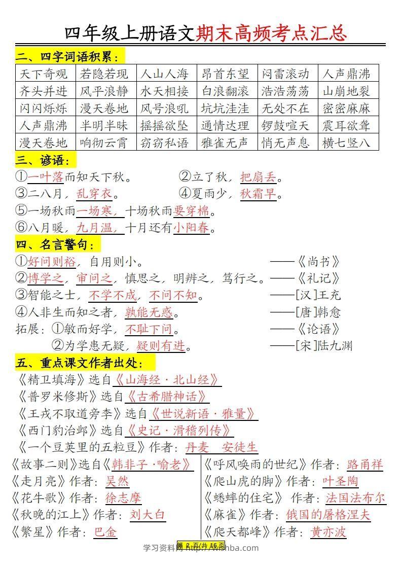 图片[2]-四年级上册语文期末高频考点-学习资料站