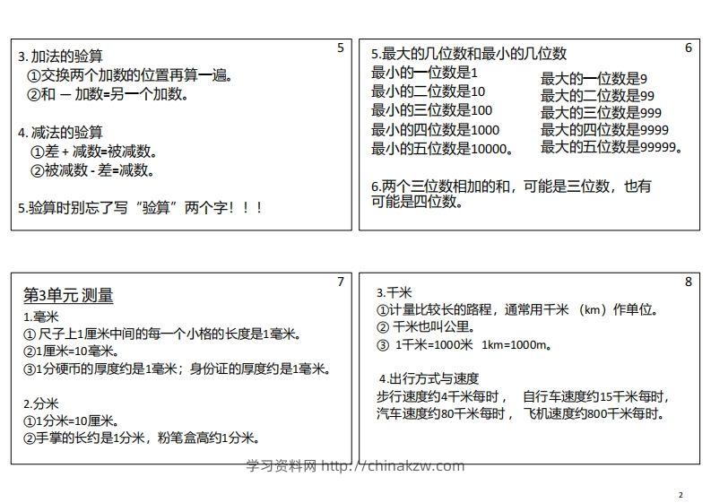 图片[2]-【人教三年级】数学上册必背笔记-学习资料站
