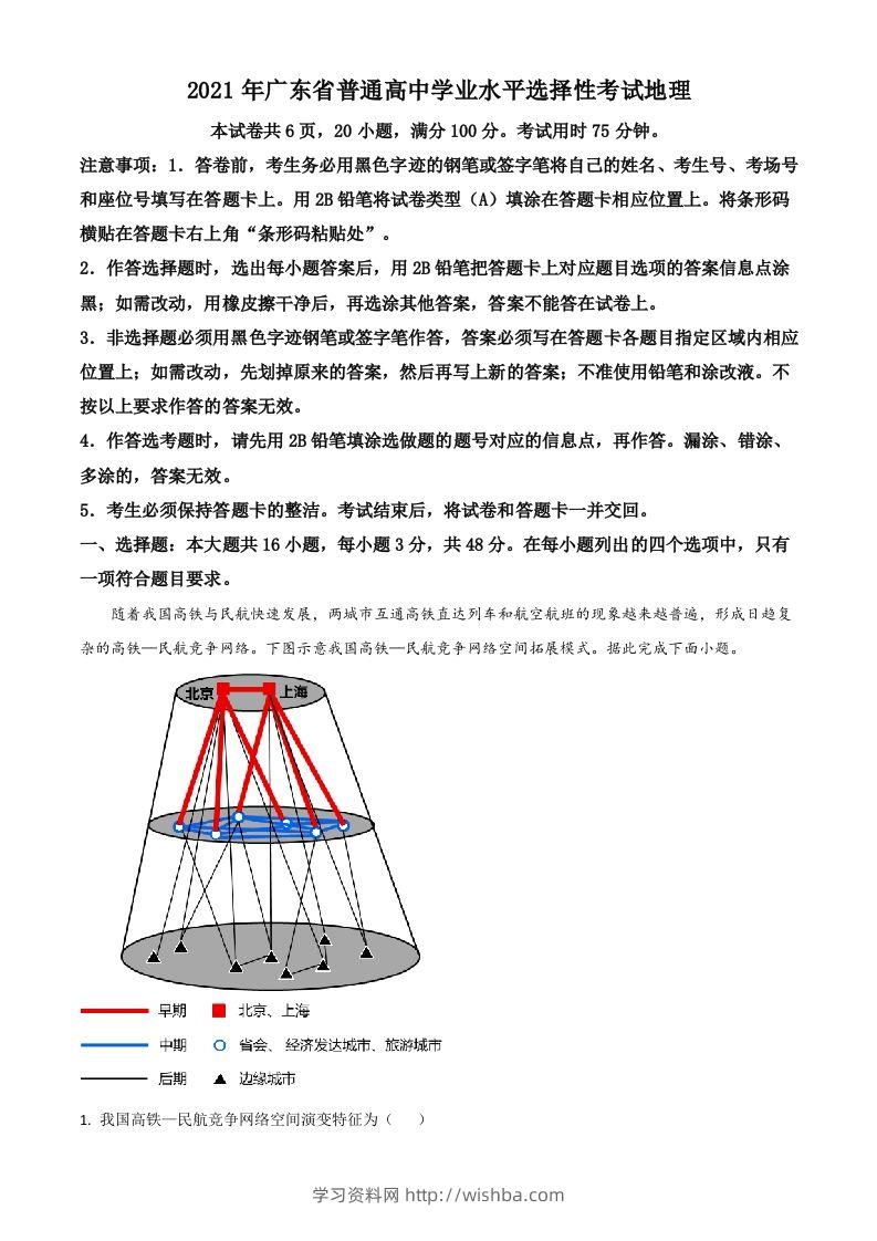 2021年高考地理试卷（广东）（含答案）-学习资料站