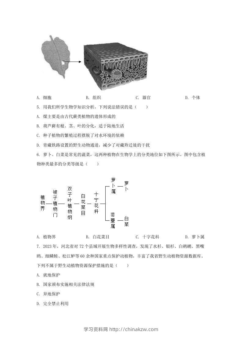 图片[2]-2024年河北中考生物试题及答案(Word版)-学习资料站