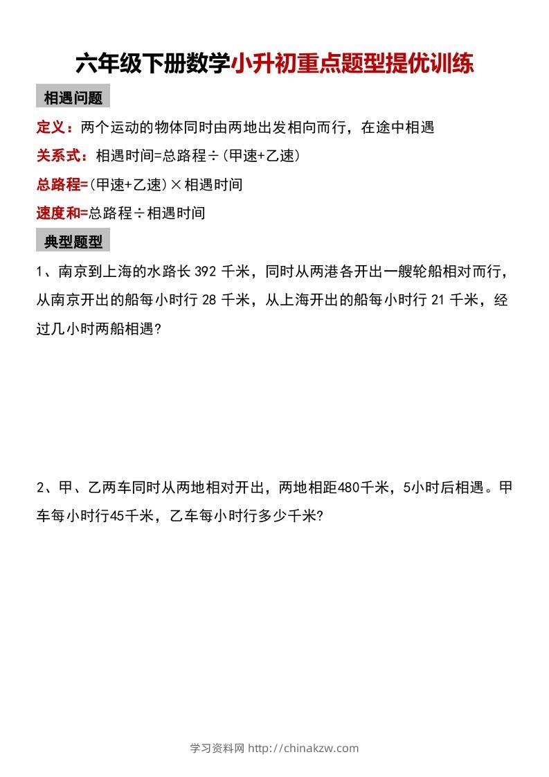 六年级下册数学小升初重点题型提优训练-学习资料站