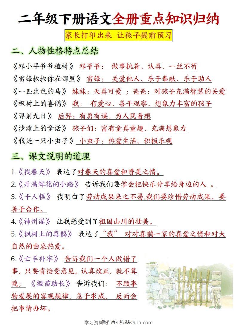 图片[2]-二下语文全册预习重点知识归纳（含练习24页）-学习资料站