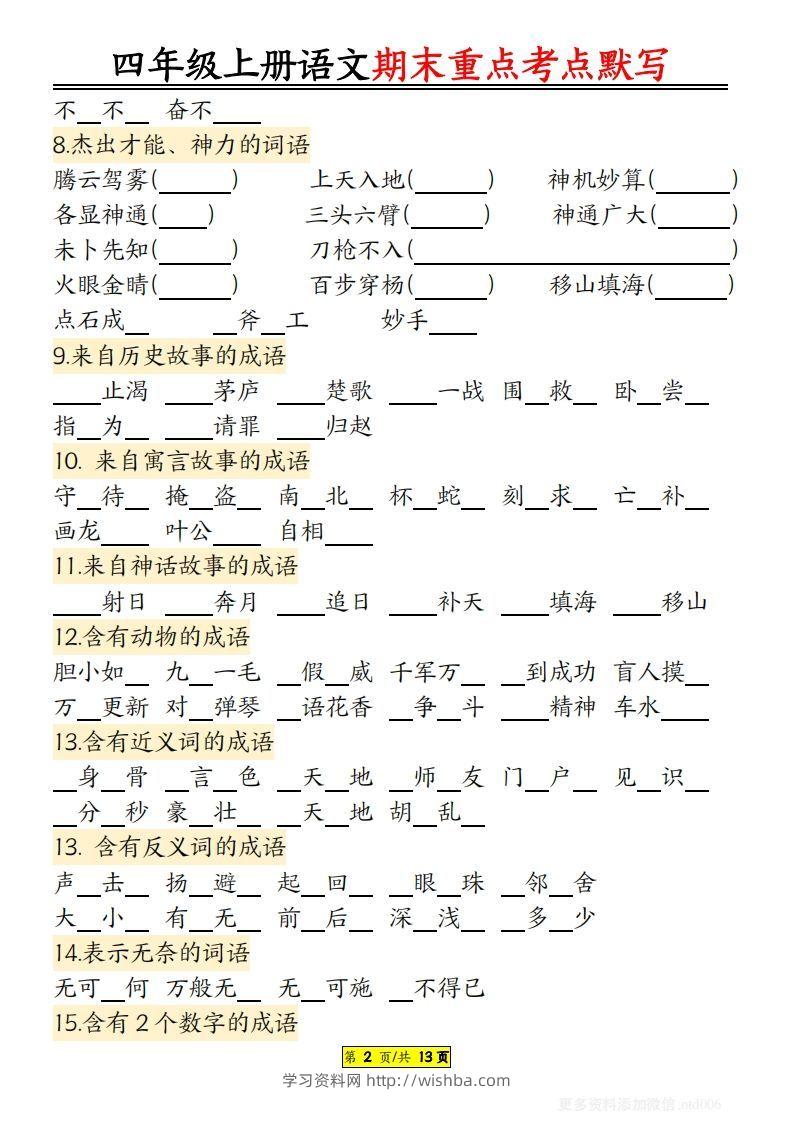 图片[2]-【期末重点知识点归纳12页默写（附答案）】四上语文-学习资料站
