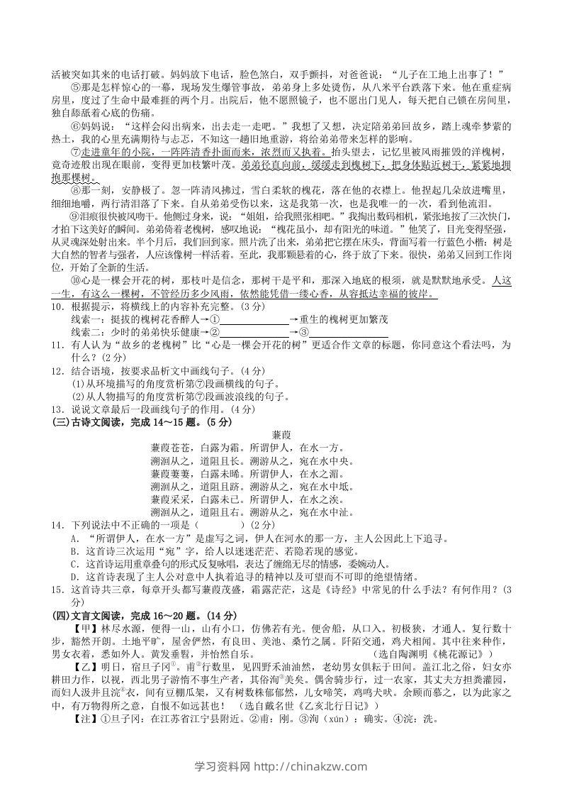 图片[3]-2023-2024学年广西河池市宜州区八年级下学期期中语文试题及答案(Word版)-学习资料站