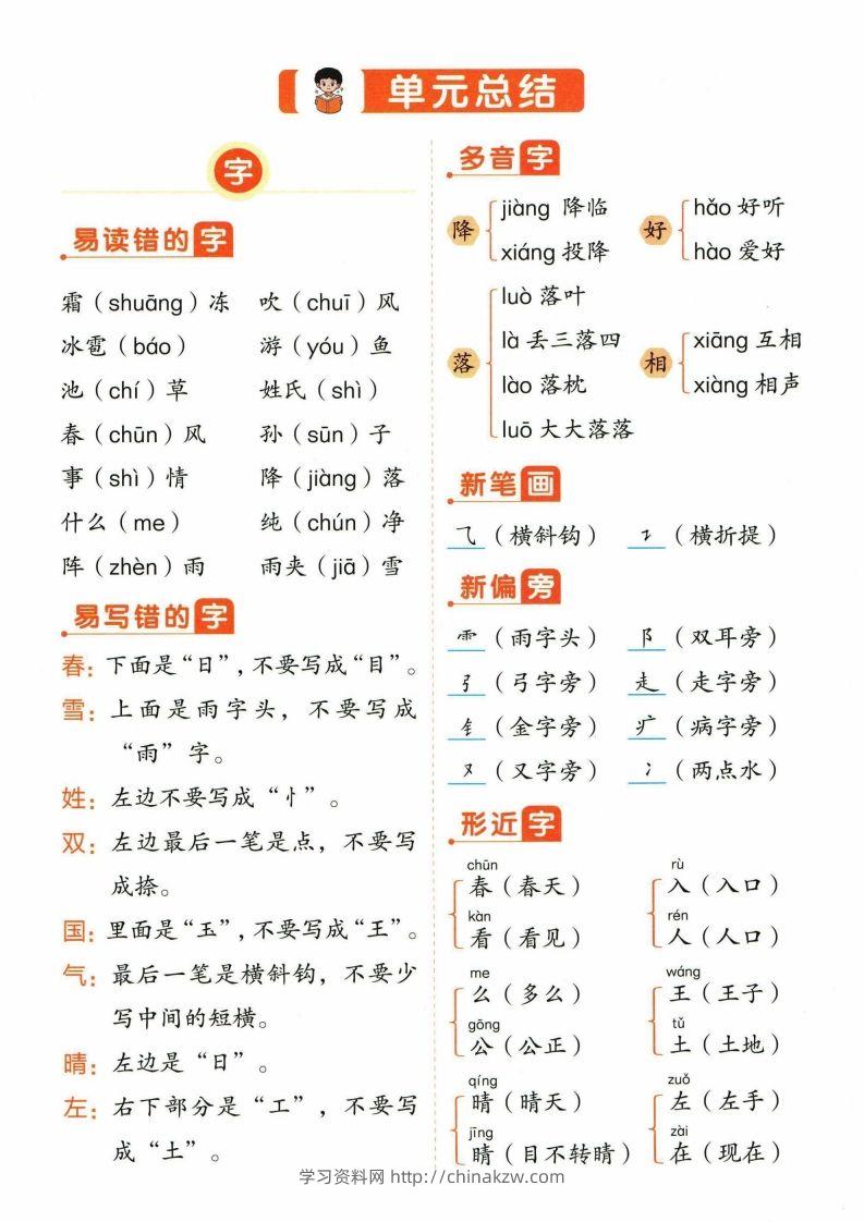 ❤一年级下册语文单元总结-学习资料站