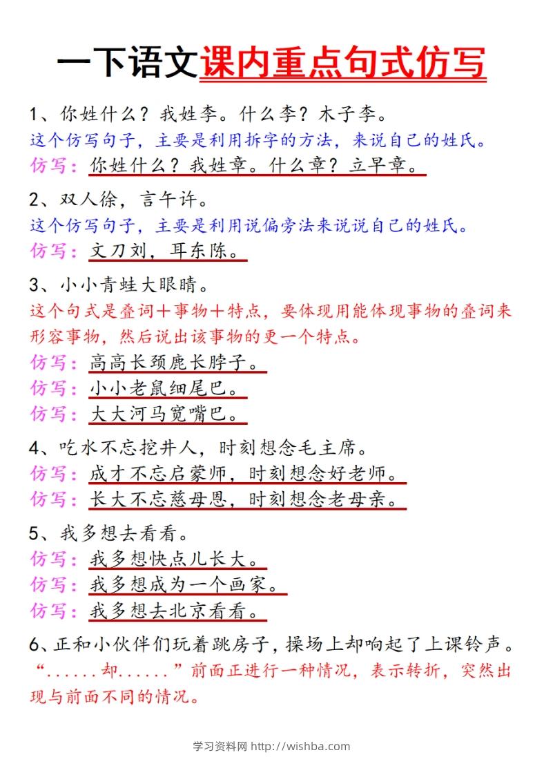 一下语文课内重点句式仿写(1)-学习资料站