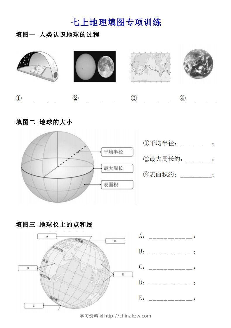 人教版七年级上册地理填图专项训练-学习资料站