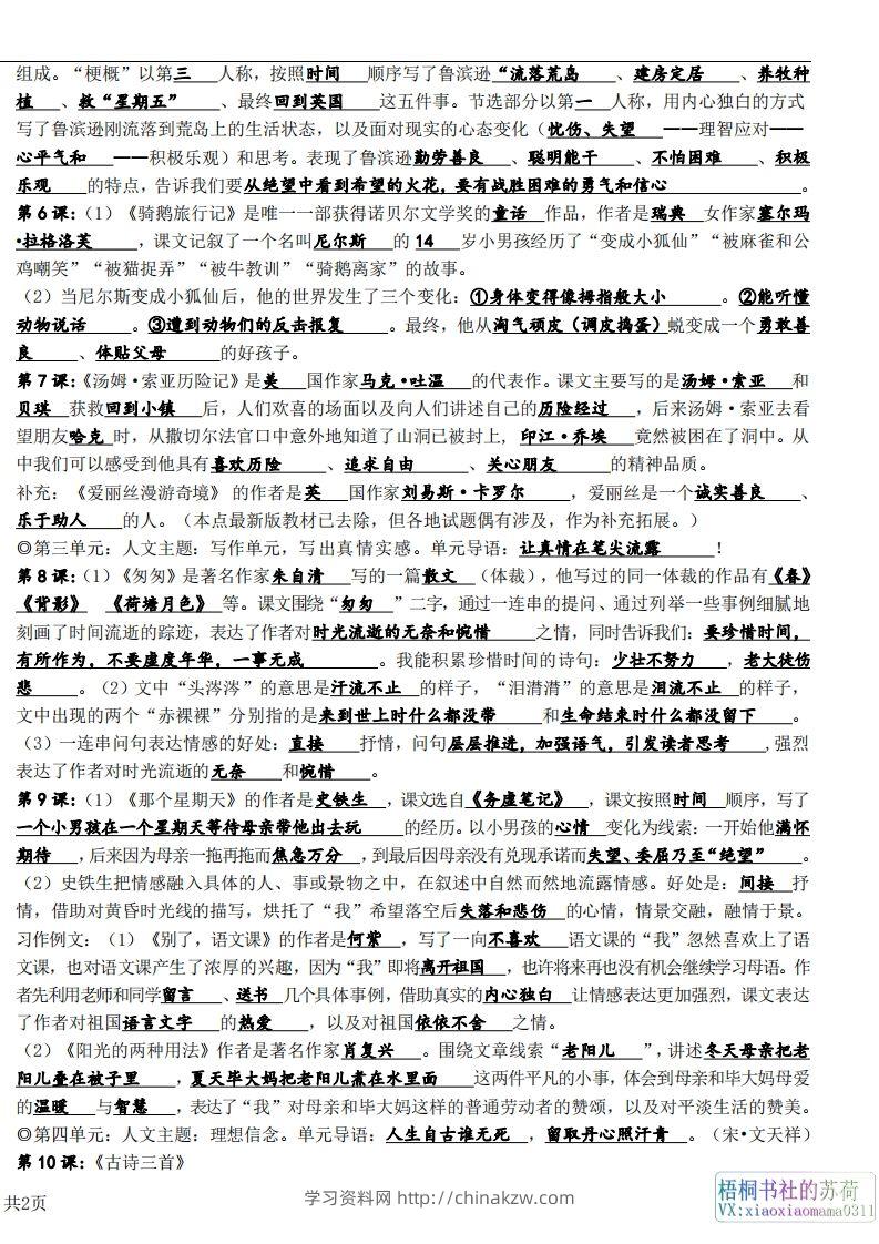图片[2]-六年级下册课文必背核心知识点梳理-学习资料站