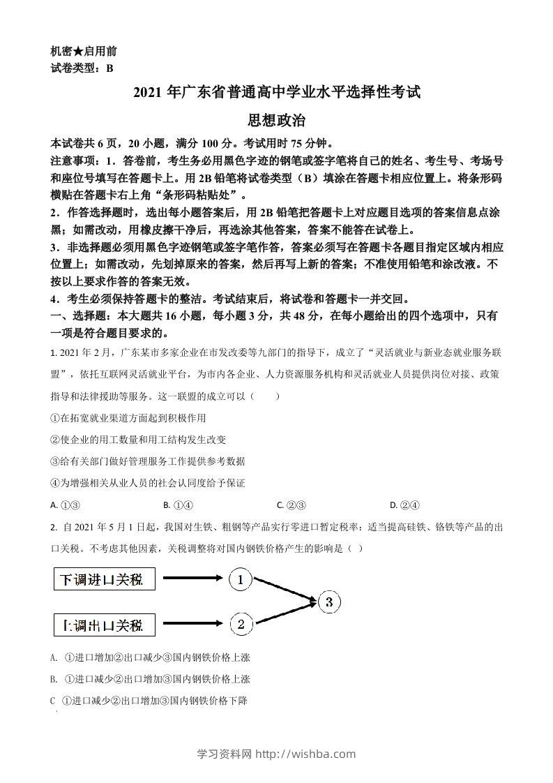 2021年高考政治试卷（广东）（空白卷）-学习资料站
