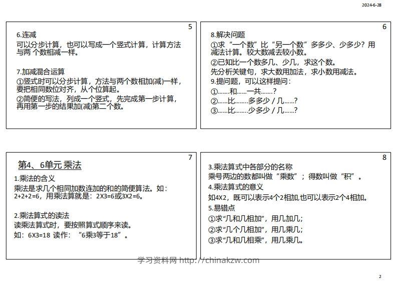 图片[2]-【人教二年级】数学上册必背笔记-学习资料站