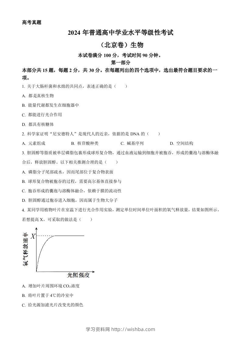 2024年高考生物试卷（北京）（空白卷）-学习资料站
