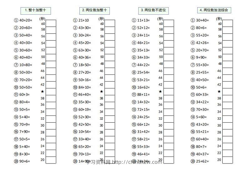 【数学】难度5：100以内大数计算闯关-学习资料站