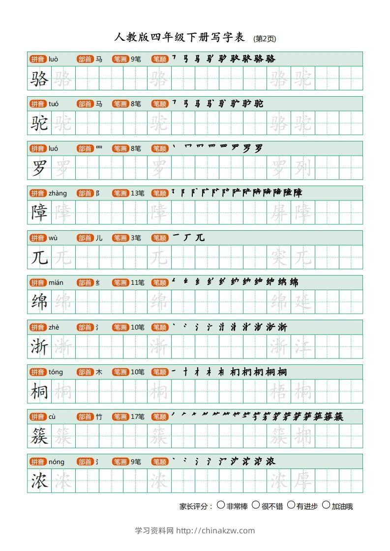 图片[2]-四年级语文下册写字表（20页）PDF（部编版）-学习资料站