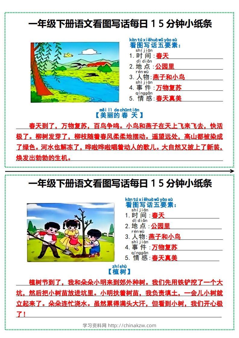 一年级下册语文看图写话每日15分钟小纸条-学习资料站