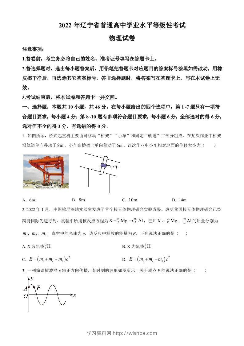 2022年高考物理试卷（辽宁）（空白卷）-学习资料站