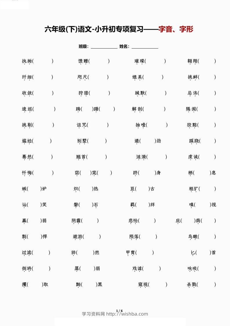 小升初专项复习—字音、字形-学习资料站
