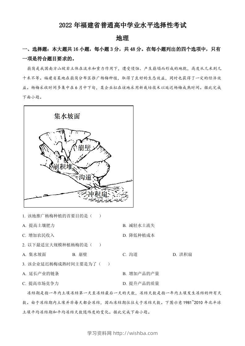 2022年高考地理试卷（福建）（空白卷）-学习资料站