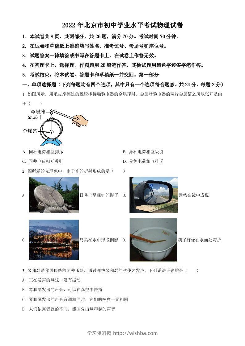 2022年北京市中考物理试题（空白卷）-学习资料站