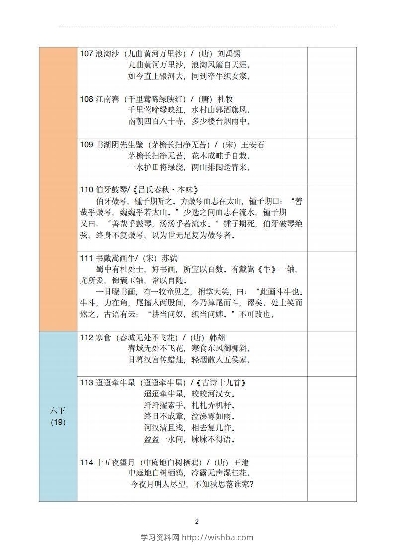 图片[2]-【古诗文背诵记录表】六年级语文-学习资料站