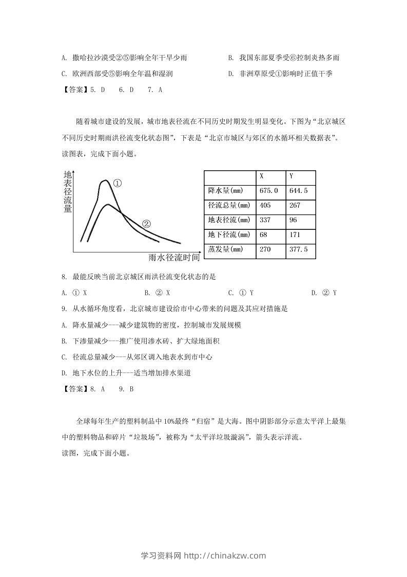 图片[3]-2019-2020年北京市怀柔区高二地理上学期期末试题及答案(Word版)-学习资料站