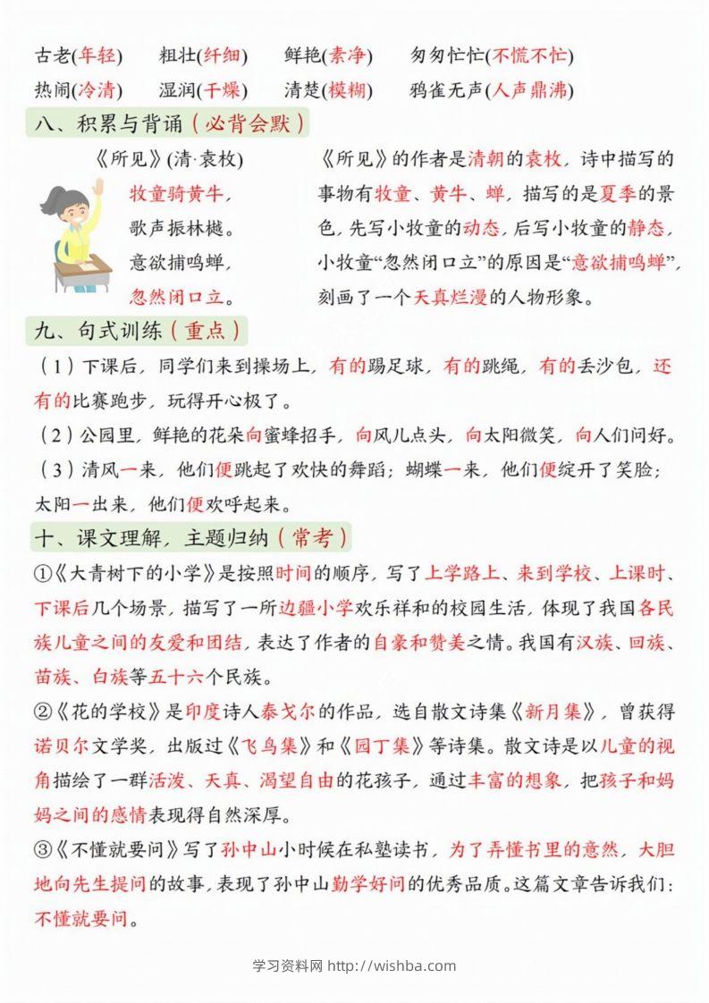 图片[2]-【期末复习1-8单元重点考点单元梳理】三上语文-学习资料站