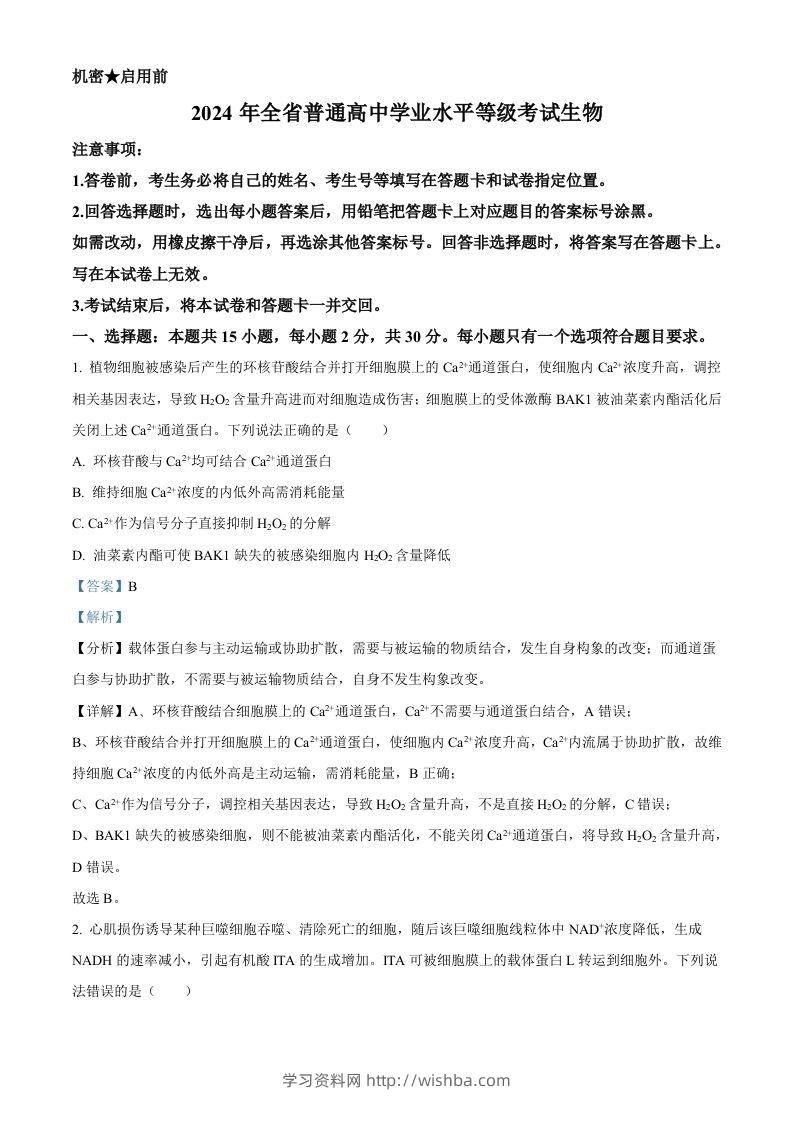 2024年高考生物试卷（山东）（含答案）-学习资料站