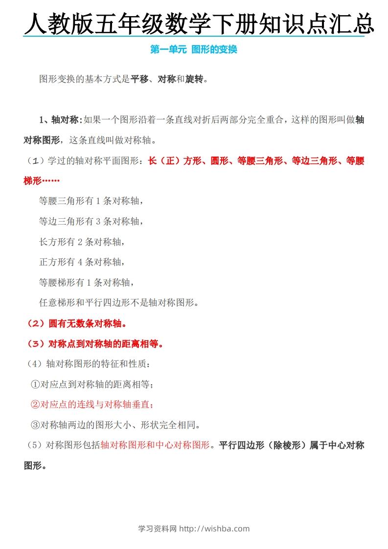 五下数学人教版知识点-学习资料站