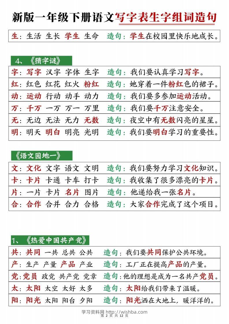图片[2]-2472【25春新一下语文写字表生字组词造句12页-学习资料站