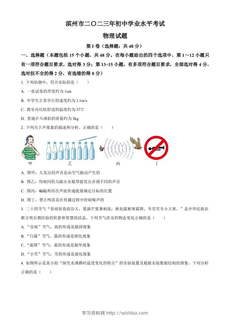 2023年山东省滨州市中考物理试题（空白卷）-学习资料站