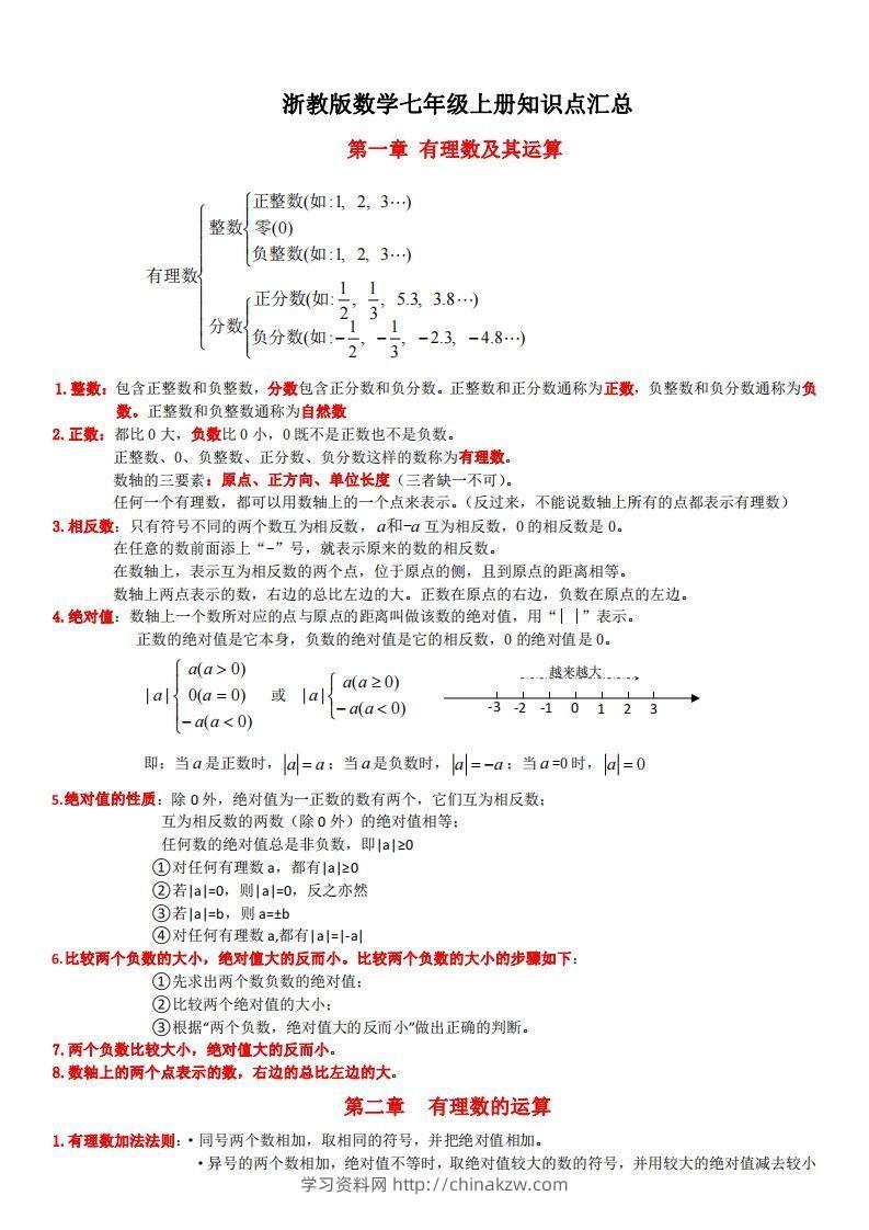 浙教版数学七年级上知识点总结-学习资料站