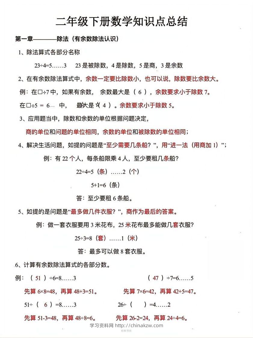 数学二年级下册必背知识点汇总-学习资料站