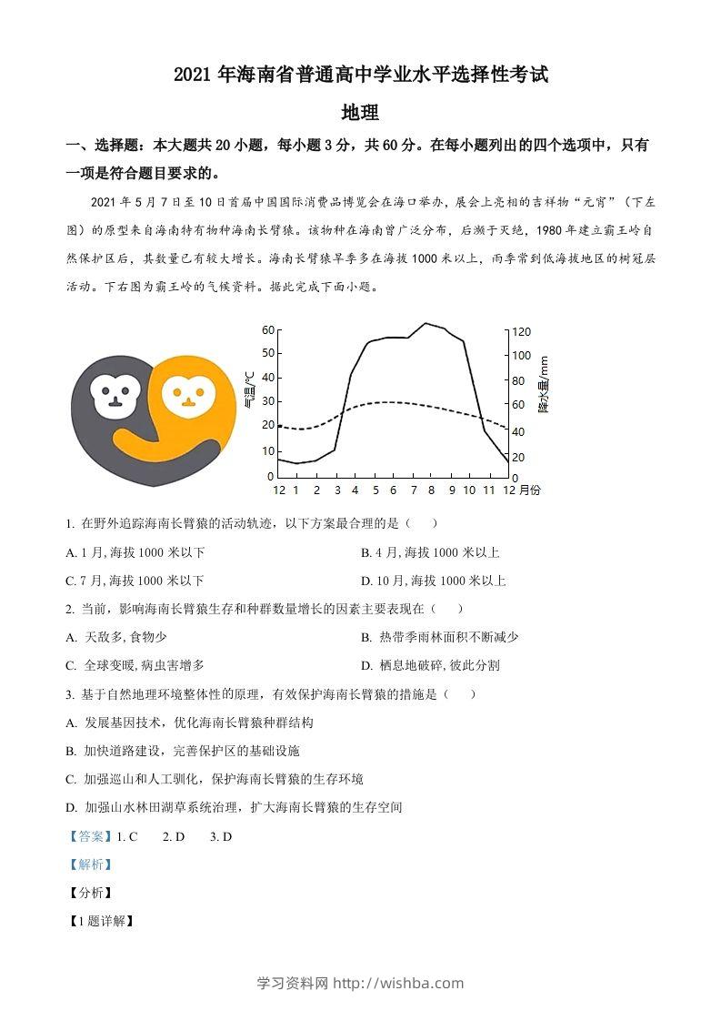 2021年高考地理试卷（海南）（含答案）-学习资料站
