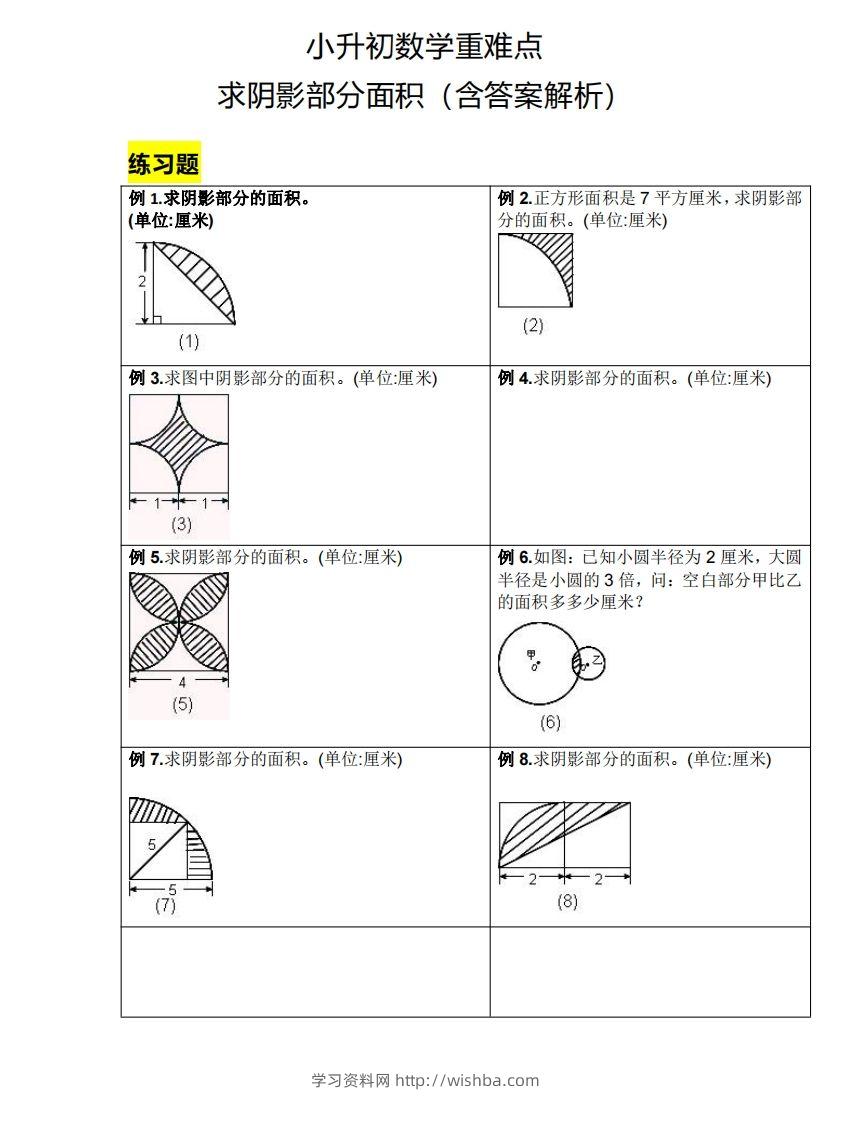 小升初数学重难点求阴影部分面积（含答案解析）-学习资料站