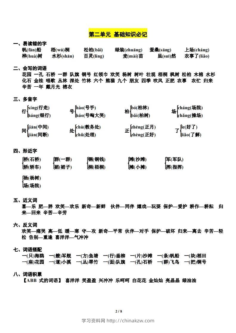 图片[2]-二上语文第单元期中复习必记（抖音）-学习资料站