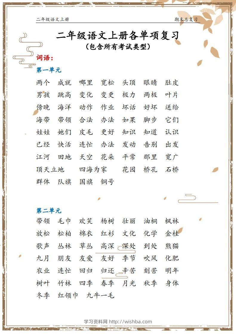 【总复习】二上语文(1)-学习资料站