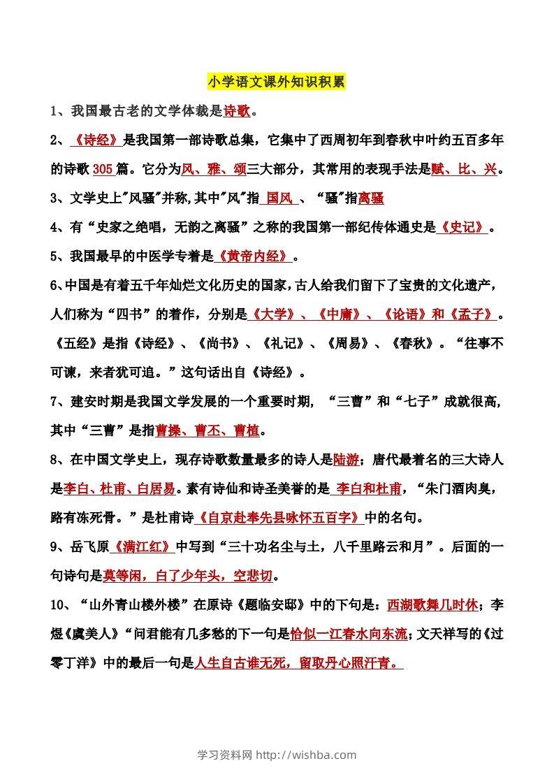 小学语文课外知识积累-学习资料站