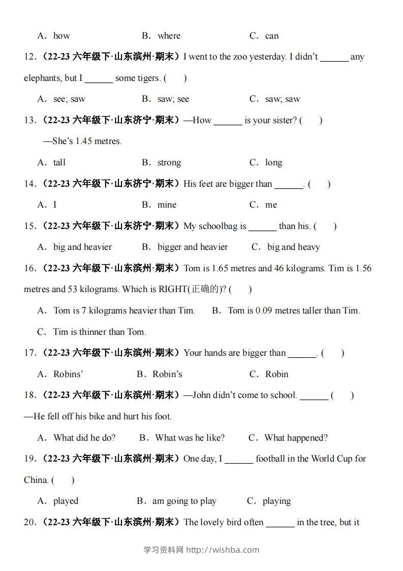 图片[2]-英语小升初拔高特训专项—单选题(含解析)-学习资料站
