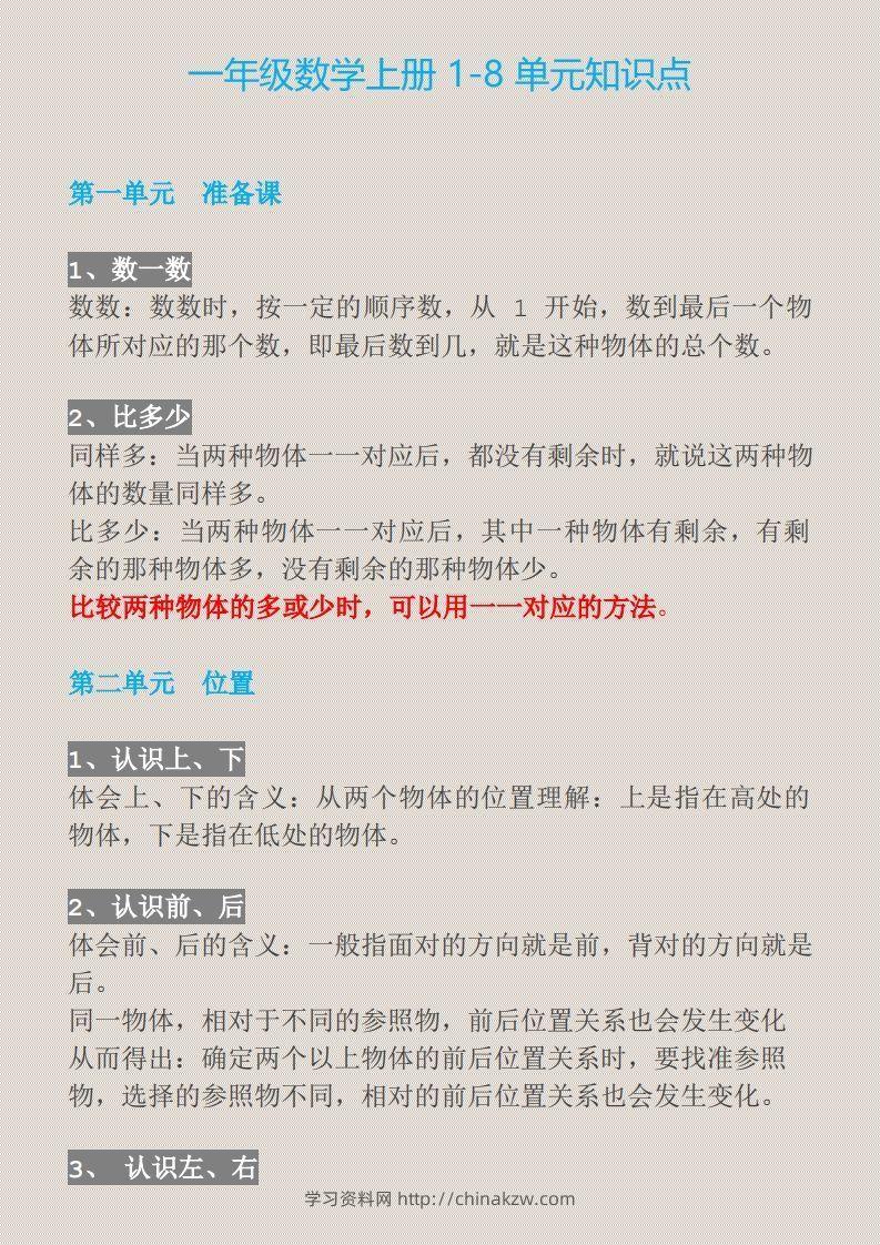 【一上】数学必背汇总-学习资料站