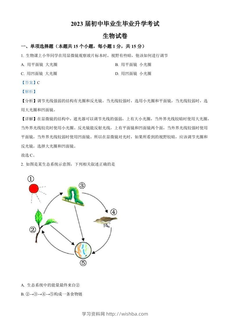 2022年辽宁省营口市中考生物真题（含答案）-学习资料站