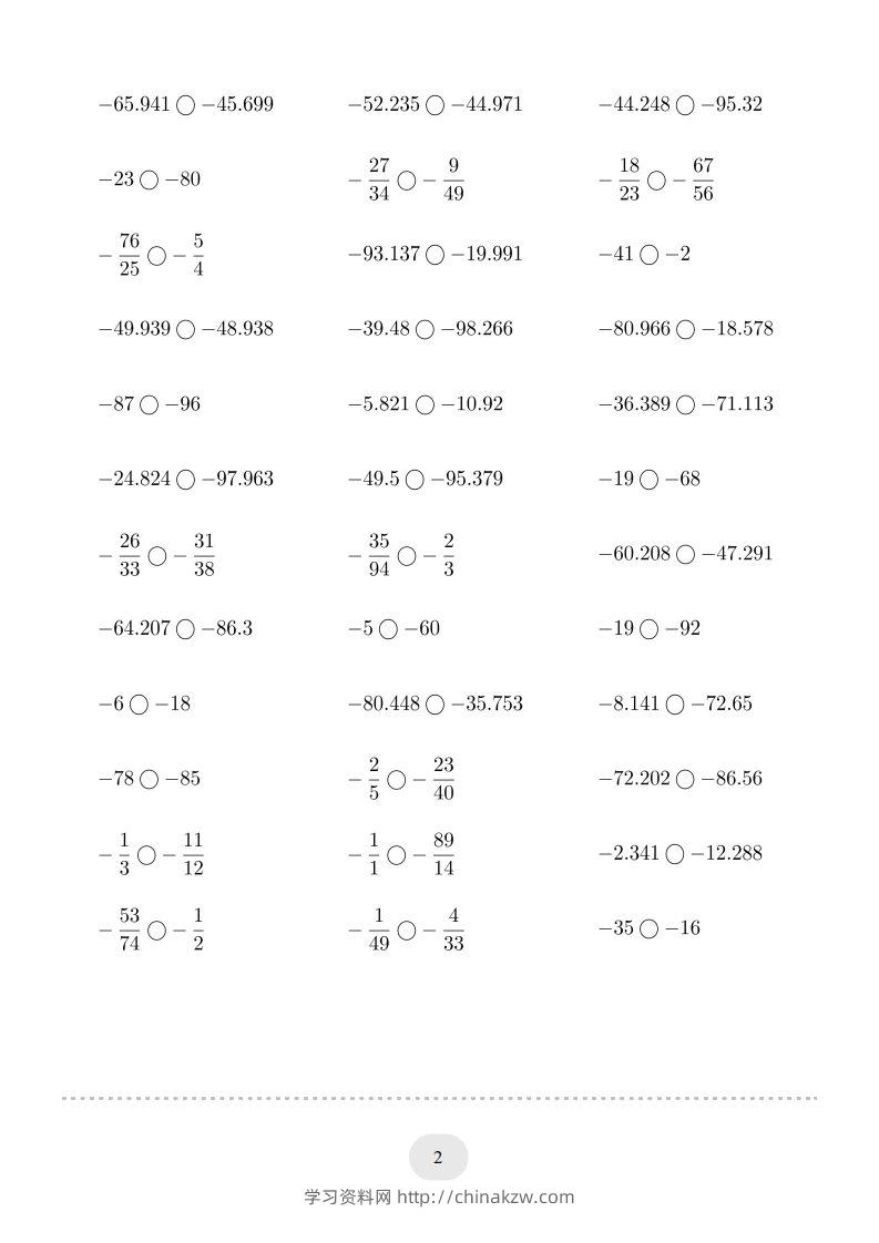 图片[2]-六年级数学下册口算题(负数比大小)1000题（人教版）-学习资料站