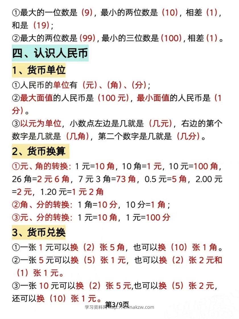 图片[3]-数学一年级下册必背知识点汇总（简洁版）-学习资料站