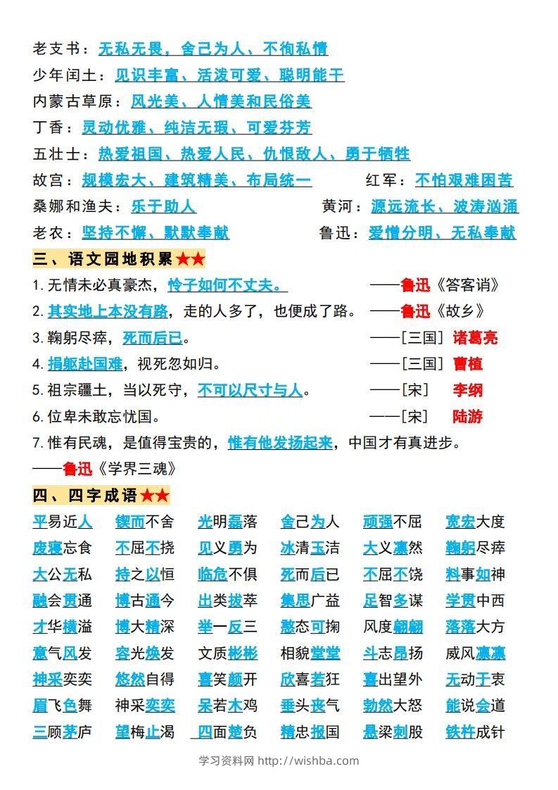 图片[2]-【必背全册重点知识点总结】六上语文-学习资料站