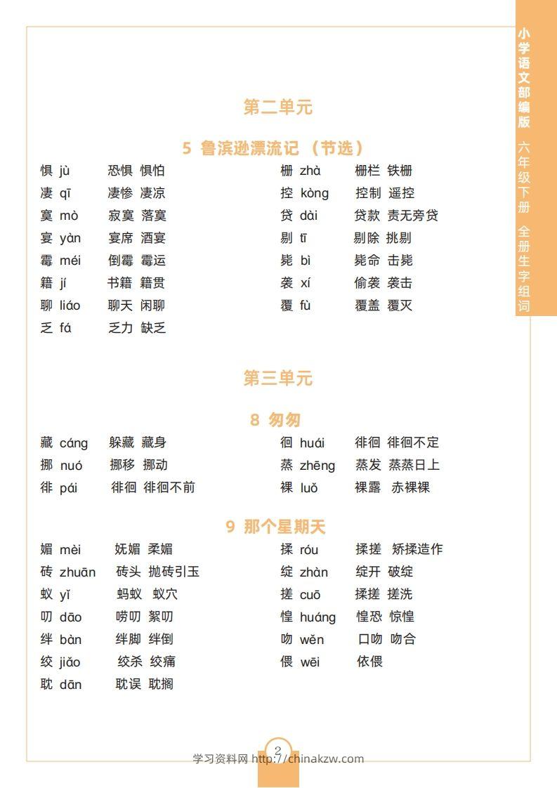 图片[2]-六下语文全册生字组词-学习资料站
