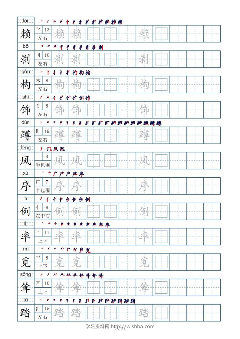 图片[2]-【生字表字帖250个（偏旁部首+笔顺+拼音21页）】四下语文-学习资料站
