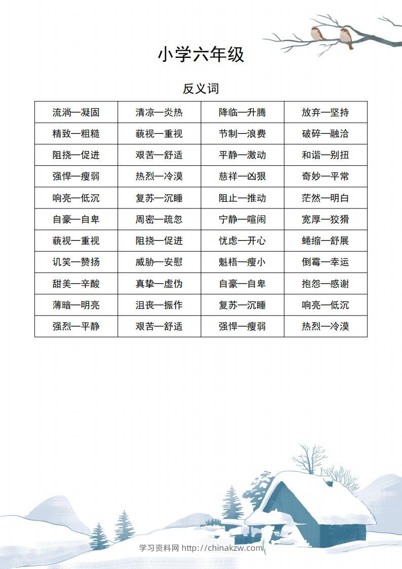 六年级语文近义词和反义词汇总-学习资料站