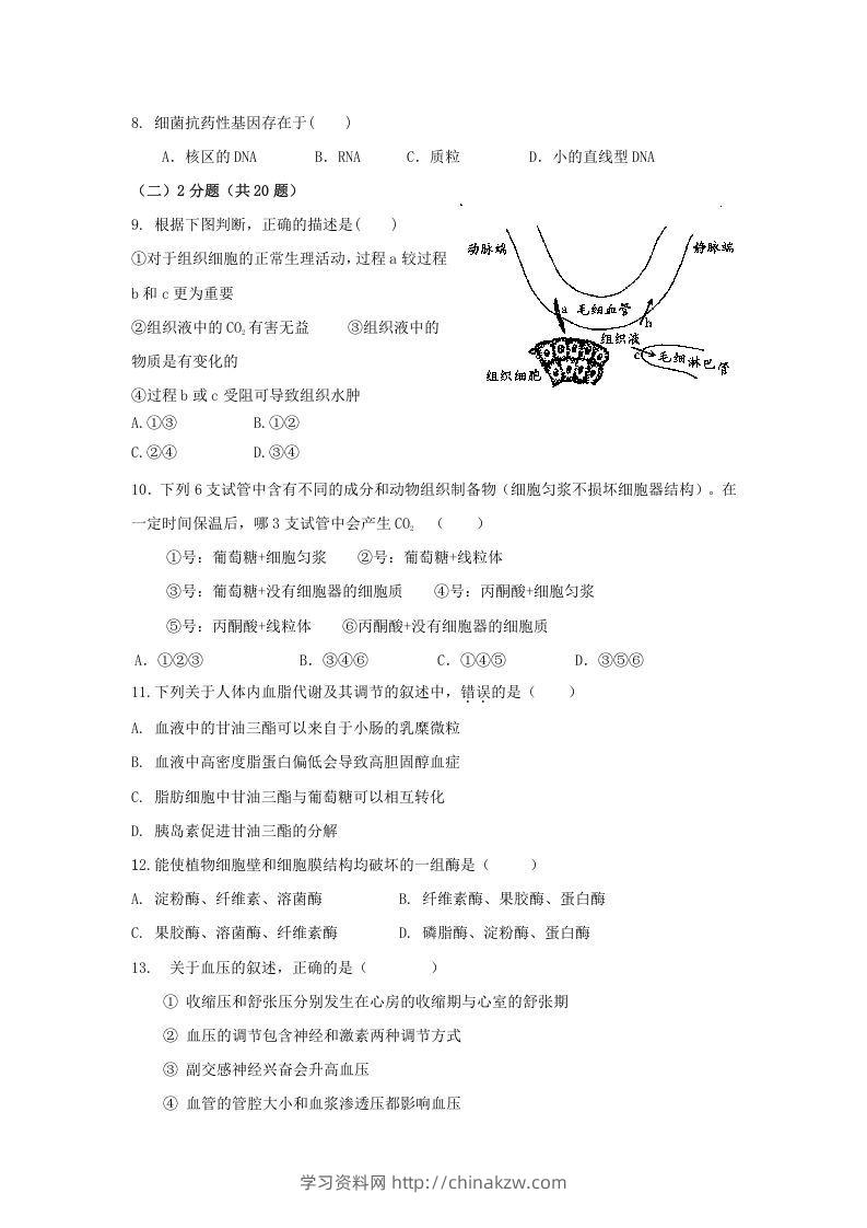 图片[2]-2010年上海高三部分重点中学二次联考生物真题及答案(Word版)-学习资料站