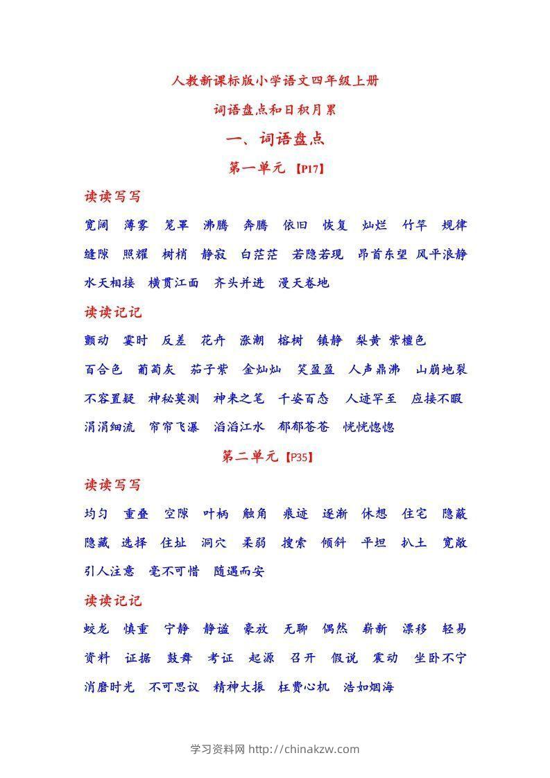 四年级语文上日积月累-学习资料站