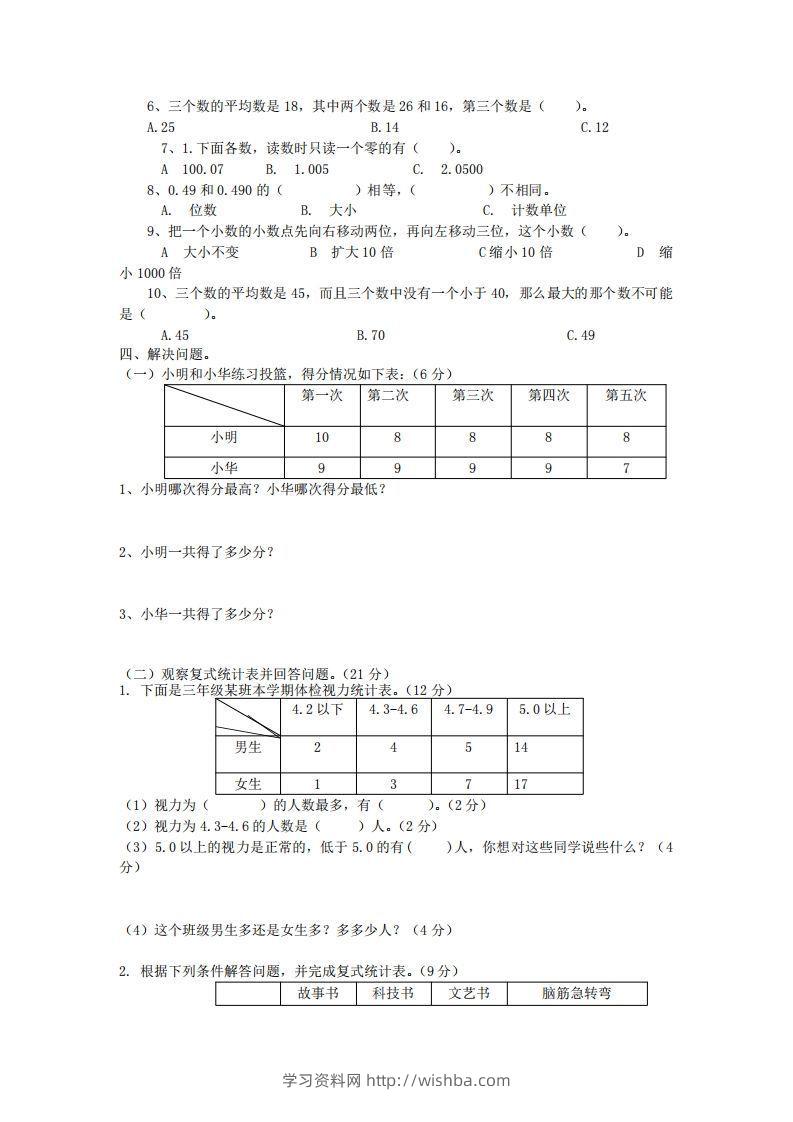 图片[2]-四下青岛六三版数学第八单元测试卷.1-学习资料站