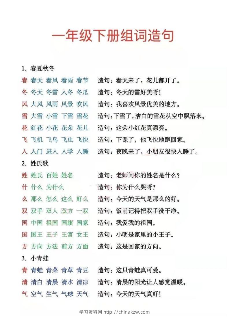 一年级下册生字组词造句阅读本_去水印-学习资料站